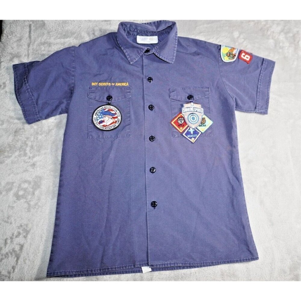 Vintage Youth Boy Scouts of America BSA Uniform Set Shirt w Patches Shorts Large